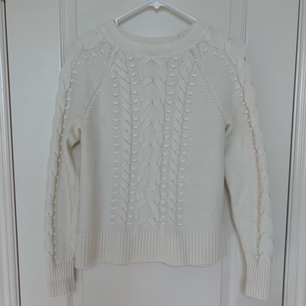 LOFT Cream Cable Knit Chunky Sweater Small Winter Cozy